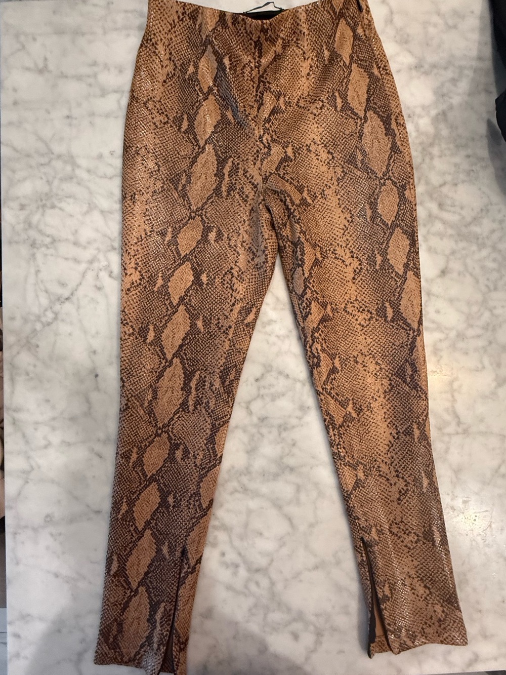 Zara Black & Brown Snake-Print Waistband Pants